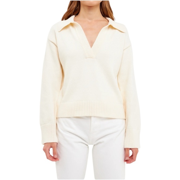 English Factory Cream Ivory Collared Knit Sweater - Picture 1 of 8